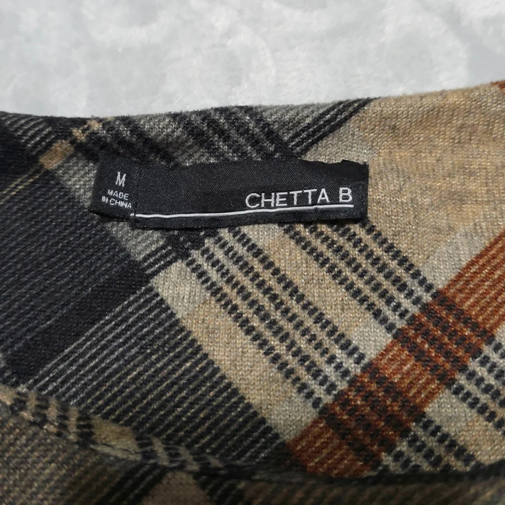 CHETTA B Bias Plaid 3/4 Sleeve Mini Knit Dress, Ruffle Details, Size M - Picture 11 of 15